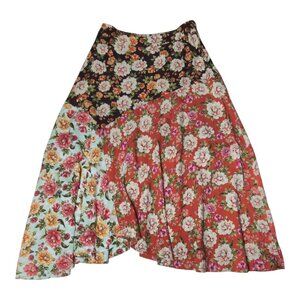 Farm Rio Anthropologie Floral Patchwork Midi Skirt Small Boho Bohemian Cottage